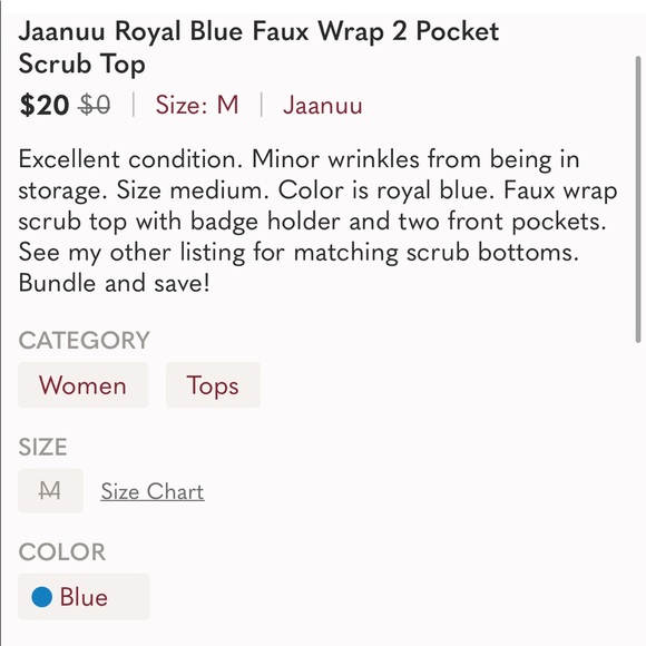 Jaanuu Royal Blue Faux Wrap 2 Pocket Scrub Top - Picture 4 of 4